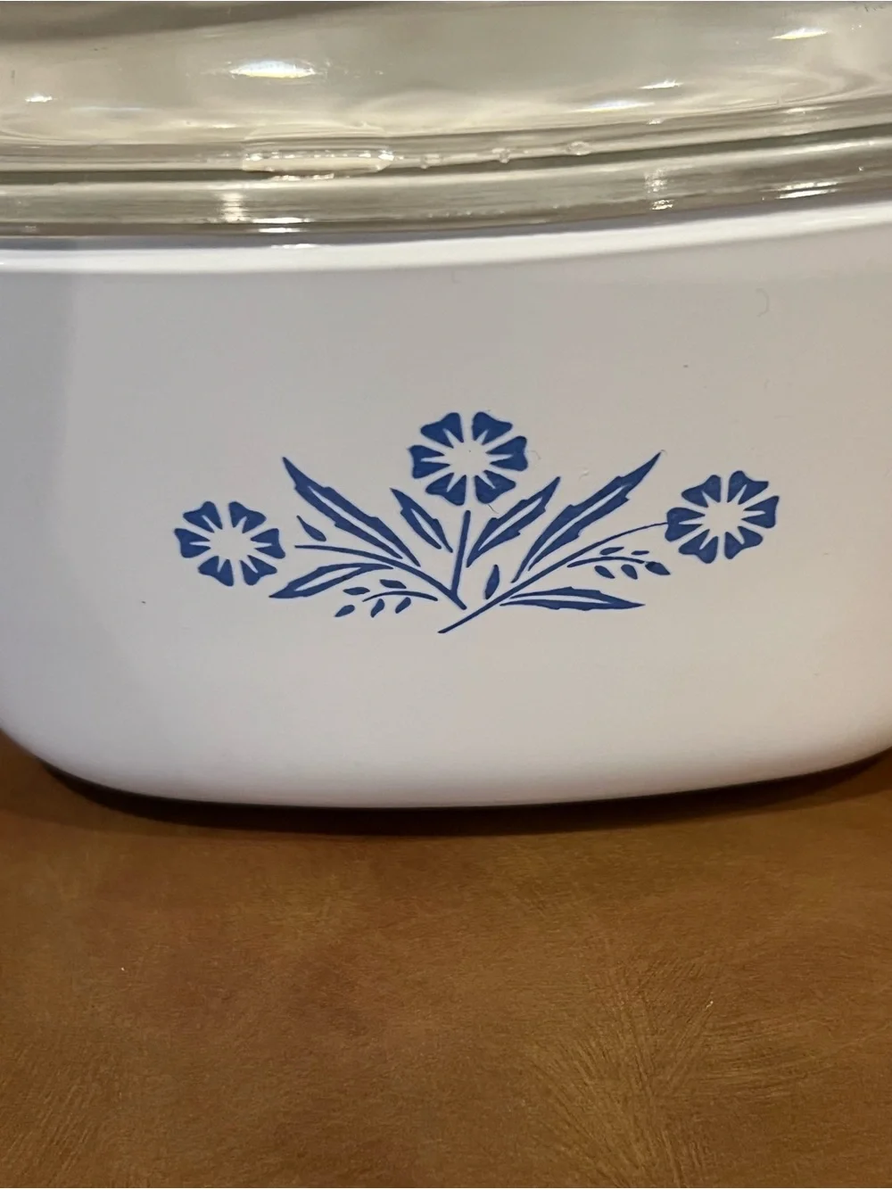 Corningware White Casserole with Blue Cornfloweri Motif and Glass Lid